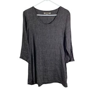 Flax Gray Cuffed Sleeve Tunic Top Relaxed Fit